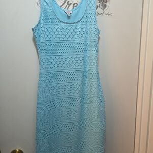 Guess Lace Overlay Sleeveless Shift Dress - Aqua Blue